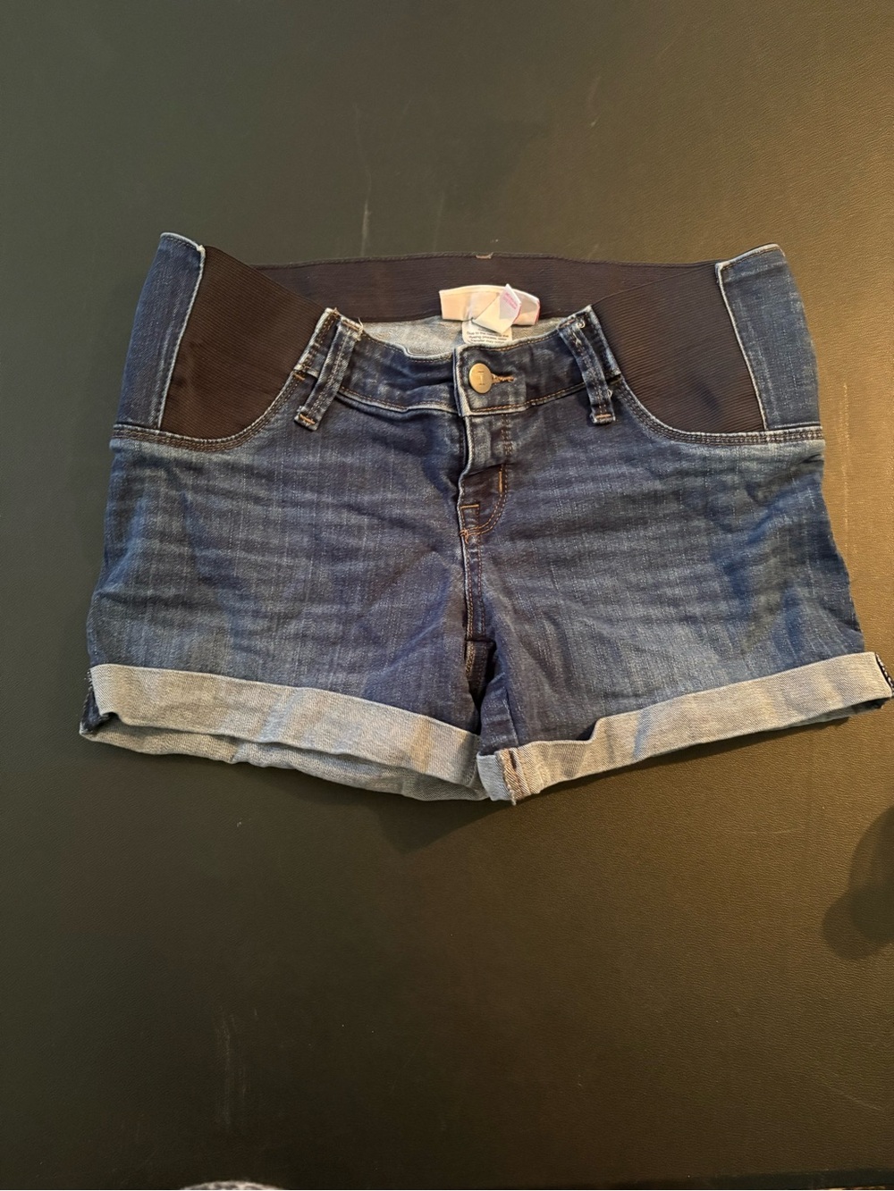 Blue Maternity Denim Shorts with Stretch Side Panels